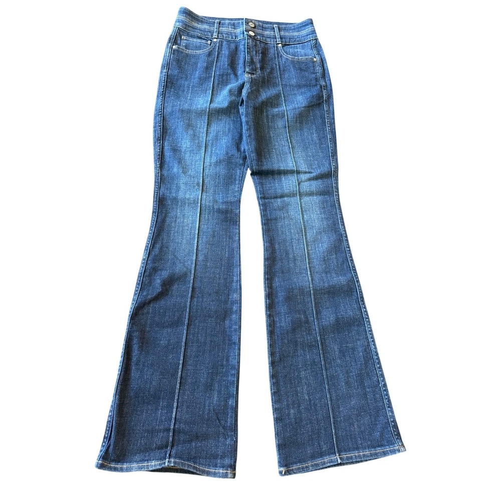 NWT White House Black Market Pintuck Skinny Flare Jeans 8R Blue Denim High Rise